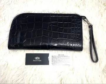 미사용품 PAVITRA 천연 가죽 크로커다일 무늬 클러치백 남성용 블랙