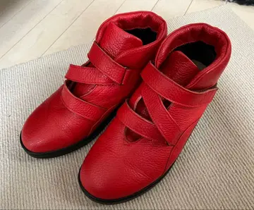 구테발 고급 천연 가죽 하이컷 스니커즈 신발 빨간색 24cm