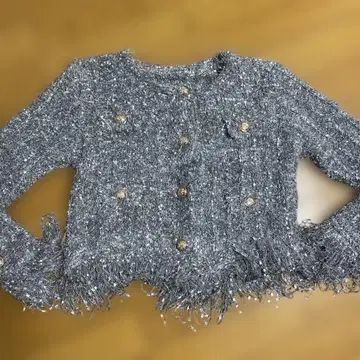 실버 프린지 긴팔 가디건 골드 버튼 니트 가디건 2차 모임