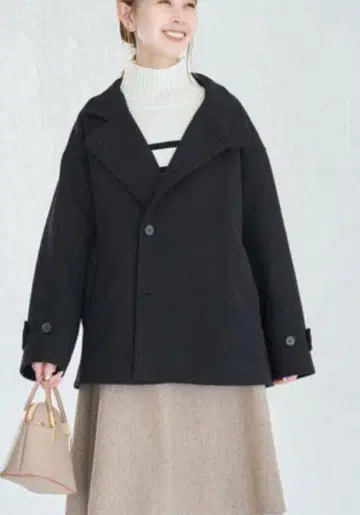 로페피크닉 스탠드 칼라 미디 기장 코트