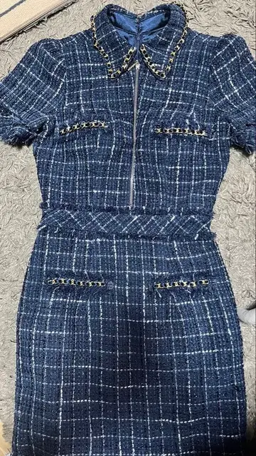네이비 트위드 드레스