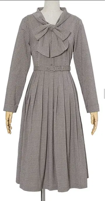 숄카라 보타이 체크 원피스/an another angelus