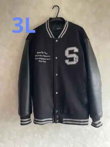 바시티 자켓 블랙 울 가죽