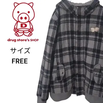 드럭 스토어즈 자켓 후디 체크 무늬 와펜 사이즈 FREE