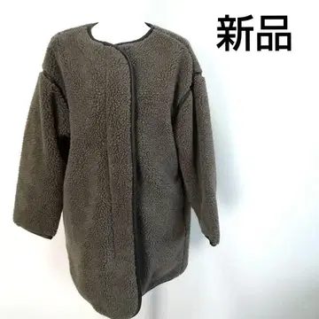 새상품 M L 보아 코트 롱 브라운 루즈핏 노카라 무스탕 코트