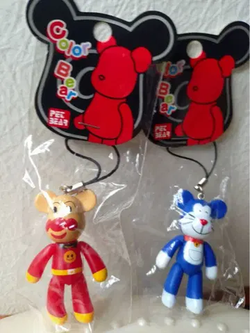 컬러 베어) 도라에몽과 미키풍 캐릭터 스트랩 2개 세트