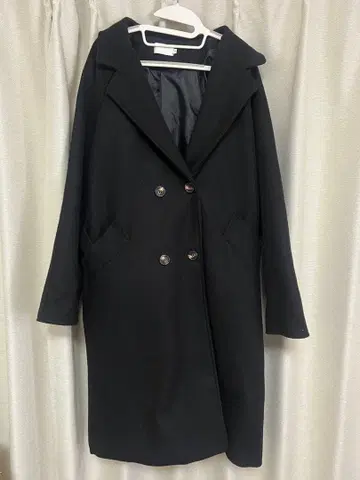 WITCHERY 더블 브레스트 롱 코트 체스터 코트 블랙 L