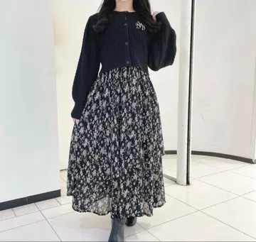 프릴 꽃무늬 스커트 허리밴딩 블랙 검정 An MILLE 새상품 안미르