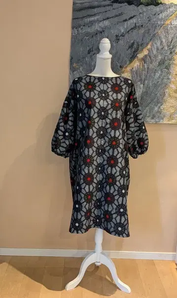 목화 카스리 기모노 리메이크 7부 소매 풀오버 원피스