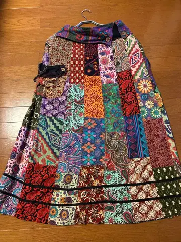 패치워크 스커트 다색 보헤미안