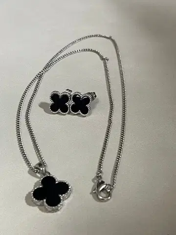 실버 클로버형 목걸이+귀걸이 세트