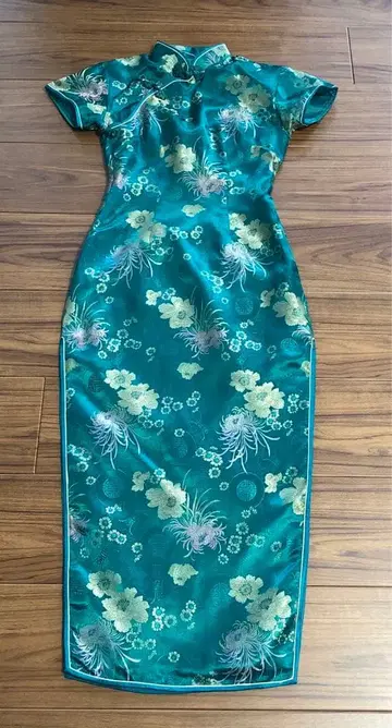 새상품급 Kamome 그린 꽃무늬 차이나 드레스 34 롱 기장