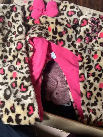 디즈니 미니 레오파드 무늬 핑크 머플러 팬캡