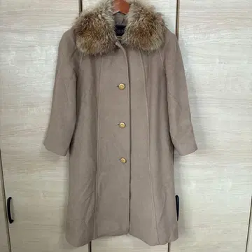 캐럿 알파카 혼방 베이지 퍼 트리밍 롱 코트 9A2