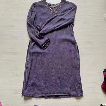 ADARSH 퍼플 자수 긴팔 원피스