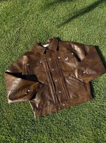 데님 자켓 타입 가죽 자켓 브라운