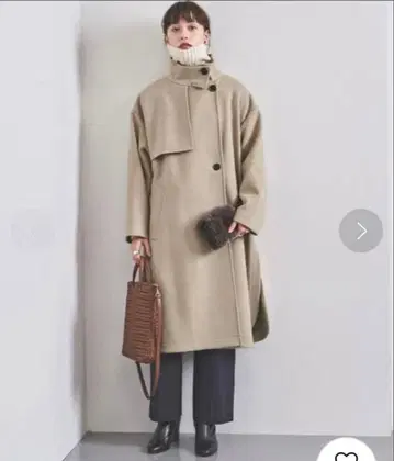 UNITED ARROWS 헤링본 슬릿 스탠드 카라 코트