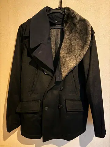 MINAHARASUHIRO 울 피 코트 블랙 탈착식 옷깃 46