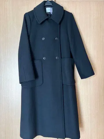 IENA 블랙 더블 브레스트 롱 코트