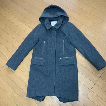 Kiwa Sylphy 후드 부착 그레이 울 코트