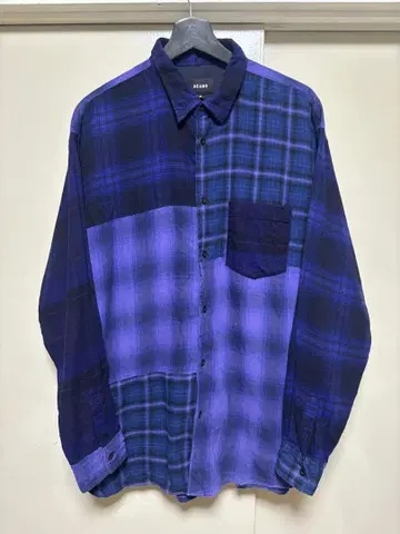 BEAMS 클레이지 패턴 체크 셔츠 퍼플 체크 무늬 플란넬 셔츠