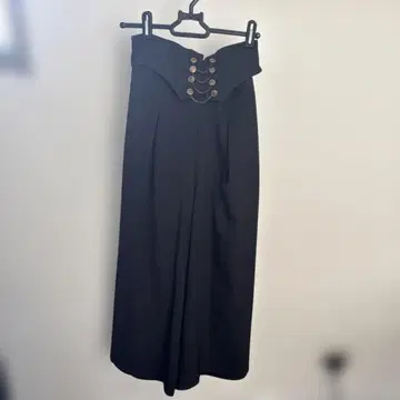 axes femme 블랙 와이드 팬츠 하이웨스트 버튼 포함