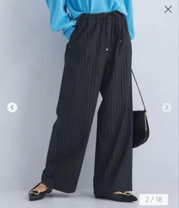 그린 라벨 여성용 라메 스트라이프 드로스트 와이드 팬츠 새상품