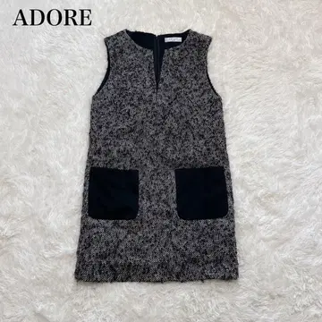 새상품급 ADORE 울 x 모헤어 트위드 원피스 그레이 38