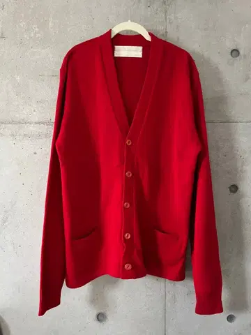 80s 빈티지 USA제 레터드 가디건 아크릴 무지 빨간색