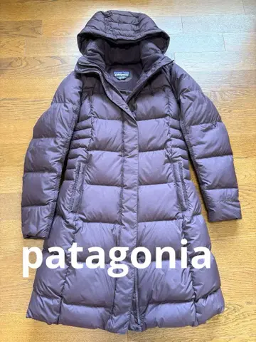 patagonia 후드 부착 퍼플 롱 다운 자켓