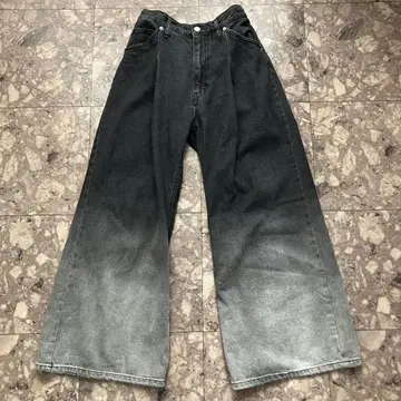 HARE 모듬 가공 와이드 데님 팬츠 블랙 청바지