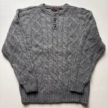 XL (LL) 하프 버튼 케이블 니트 싸개 버튼 그레이