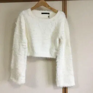 Heather 샤기 소매 플레어 니트 긴팔 화이트 미사용