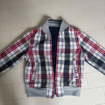 Tommy girl 체크 무늬 노카라 자켓