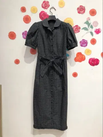 vermeerist beams 체크 무늬 반팔 셔츠 원피스