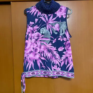 꽃무늬 레오파드 무늬 슬리브리스 터틀넥 9호