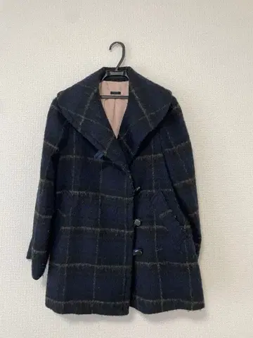 네이비 계열 체크 코트 M