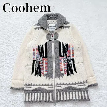 COOHEM 코헨 토템 패턴 지퍼 니트 블루종 36 일본제