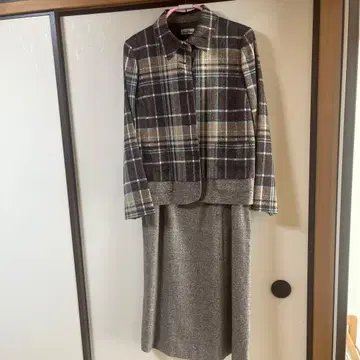 체크 무늬 울 혼방 셋업