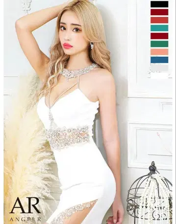 Angel R 데콜테 허리 비쥬 원컬러 홀터넥 드레스