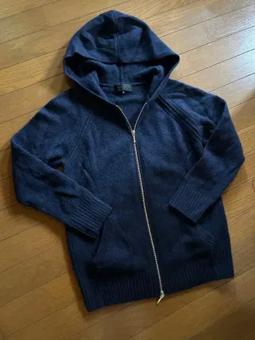 양모 알파카 모헤어 네이비 지퍼 후드티 니트