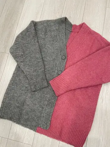 ZARA 바이컬러 울 가디건 핑크 그레이