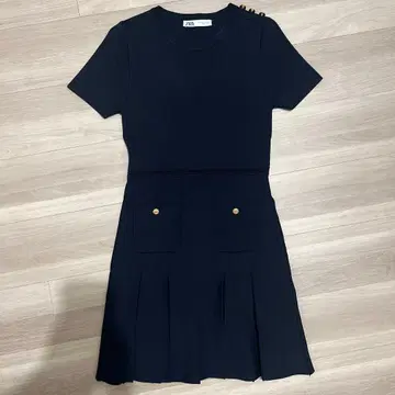 새상품급 ZARA 네이비 반팔 무릎 기장 원피스