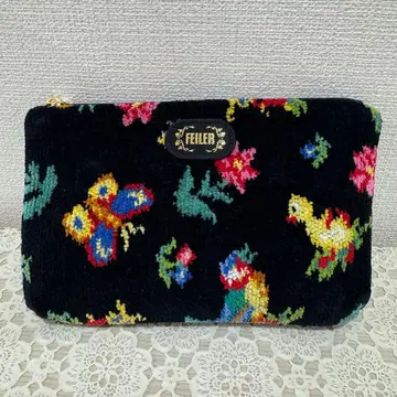 미사용 새상품 FEILER 하이 블랙 꽃무늬 메이크업 파우치 블랙 페이러