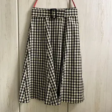 Mystrada 깅엄 체크 플레어 스커트 벨트 포함