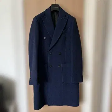 EMPORIO ARMANI 네이비 더블 브레스트 체스터 코트