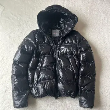 듀베티카 다운 코트 자켓 더블 지퍼 후드 광택 블랙