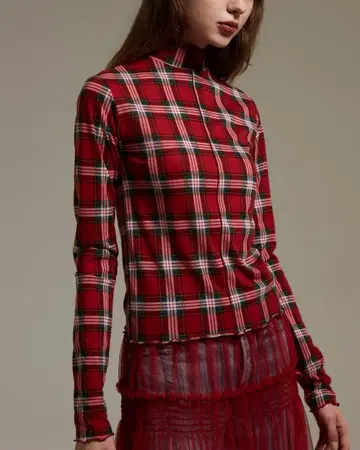 poppy check turtle tops 시스루 상의