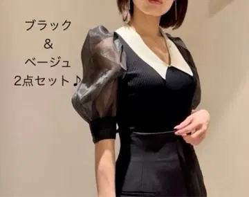 SNIDEL 시어 슬리브 니트 컬러 풀오버 [ 블랙, 베이지 ]