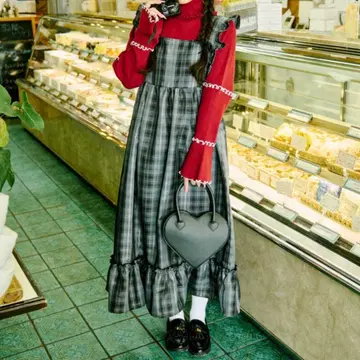 kutir 쿠티르와 레트로 2WAY 리본 티어드 오버롤 스커트